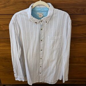 Men's Casual White and Blue Striped Button-Down Shirt